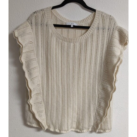 Gorgeous IRO "Dafgan" Cream Ruffle Sleeve Alpaca/Wool Blend Open Knit Sweater XS - Picture 2 of 11